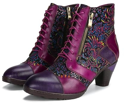 CrazycatZ Damen Stiefeletten mit Absatz Leder stiefeletten Bunte Stiefele Ankle Boots Colorful Boots (Hot Pink, EU Schuhgrößensystem, Erwachsene, Damen, Numerisch, M, 38)