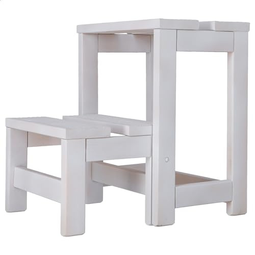 Well Home MOBILIARIO & DECORACIÓN Trapppall 2 steg tillverkad av trä, vit finish, 32 x 23 x 40 cm