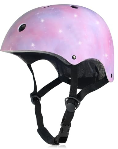 Kids Girls Toddler Bike Helmet, Adjustable Skateboard Helmet for Little Kids Youth, Protective Helmets for Bicycle Scooter Inline Roller Skating Cycling (Starry Pink, Medium)