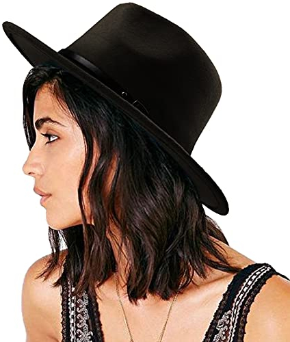DRESHOW Damen Fedora Hut Filzhut Lederband Hüte Winter Mode Fedora Hut Mit Breiter Krempe Filzhut Outdoorhut