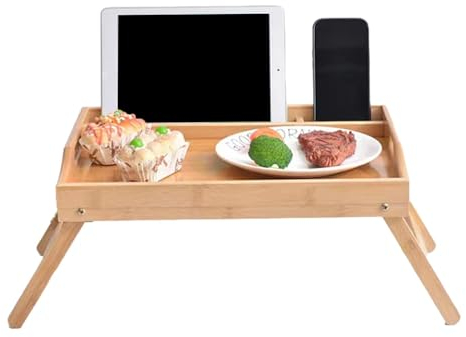 Bandeja de cama | Bandeja de desayuno con patas plegables | Bandeja de cama de madera | Bandeja de desayuno de madera con patas plegables, diseñada para servir como mesa de comedor pequeña versátil