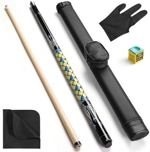 ASMPCUE Biljardstång, 58 tum 20 oz kanadensisk lönnbiljard med läderfodral, 1/2 trä Pool Cue Stick, Biljardstänger för professionella spelare, gul