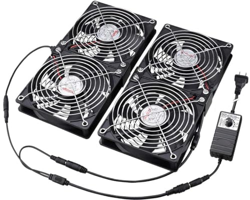 Wathai 4 ventole da 120 mm per server rack GPU Mining Rig con regolatore di velocità da 220 – 240 V e flusso d'aria elevato per il raffreddamento fai da te, armadi AV, TV, router, amplificatori audio