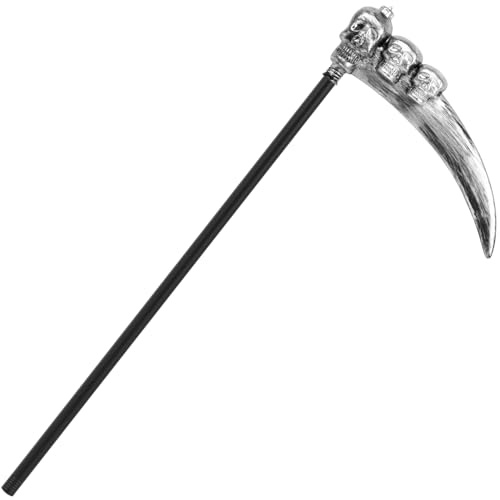 SULOLI Grim Reaper Scythe,Plastic Scythe Halloween Sickle Prop Halloween Accessories Kids Grim Reaper Scythe Adult(Silver)