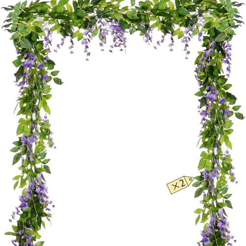 SSKHE 2 Piezas 2M Decoración de Flores Artificiales, Flores Artificiales Enredadera de Glicinia Flores Falsas Guirnalda, Ceremonia de Arte Decoración del Hogar Boda, Para Bricolaje Jardín Pared de