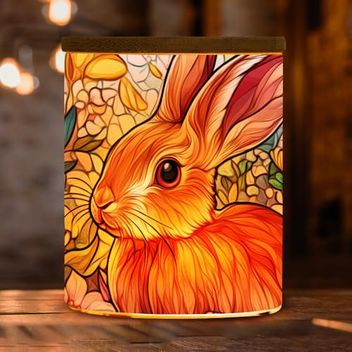 Stained Glass Rabbit Tealight Candle Holders Memorial Tea Light Holder, Flowers Vintage Glass Candlesticks Votive Candle Jar, Tea Light Jar for Home Decor