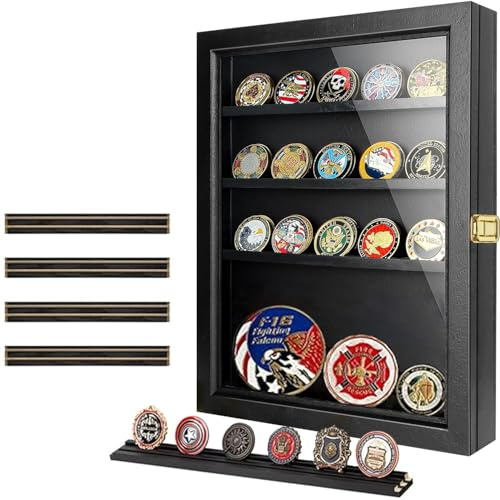Shadow Box Frame with Shelves, Medal/Challenge Coin Display Case, Keepsake/Pet Memorial/Baby Shadow Box Display Cabinet, Best Bridal/Engagement/Wedding Registry/House Warming Gifts (Black)