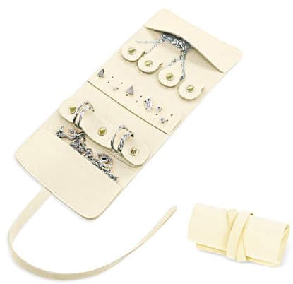 AdiStylinno Rotoli per gioielli da donna, piccolo organizer pieghevole da viaggio, facile da riporre gioielli, borsa per gioielli alla moda, organizer per collane, anelli, orecchini (bianco)
