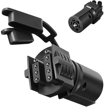 Hugwits Trailer Light Adapter, 7 Way Round to 4 and 5 Flat Blade Trailer Connector, 12V Heavy Duty Weatherproof Trailer Plug Adapter, Universal for Tow Hitch Car RV Boat Truck (Black)