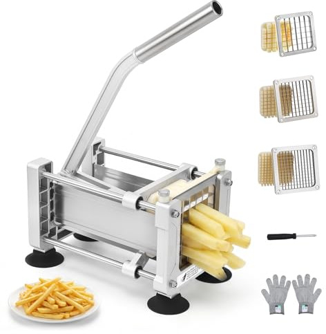 Yapasopu taglia patate a bastoncino,manuel affetta patates con lama da 1/2,3/8,1/4，professionale taglia patates con 4 ventose per casa ristorante patate intere,carote,cetrioli,cipolle..