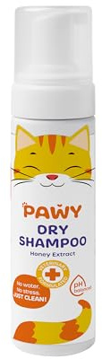 PAWY Cat Dry Shampoo — No-Rinse Waterless Foam with Honey Extract | pH Balanced | For Indoor, Outdoor & Senior Cats, 8+ Weeks | Deodorising Between-Bath Freshening, 200 ml