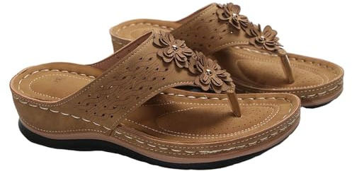 Générique Women's Spartan Platform Sandal – Women's Comfortable Beach Sandals with Flower Shoe Chic and Elegant Nude Peids Wedge Sandalette Breathable Walking Shoe Sandalette
