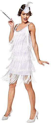 TecTake dressforfun Costume de Diva Charleston | Robe Courte à Franges | Point Phare : Bandeau à Plume et Fleur Artificielle (M | No. 301586)