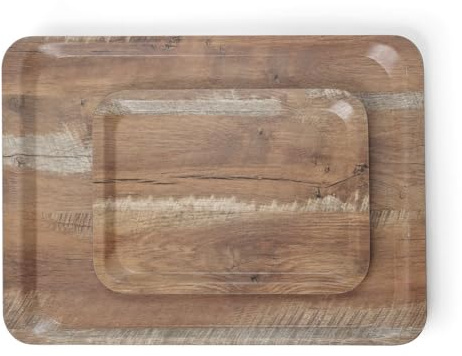 HENDI Serviertablett, AmberBox, Schock- und bruchfest, flachem Rand, Gastro Tablett, Tablett, 240x340mm, Melamin, Holz