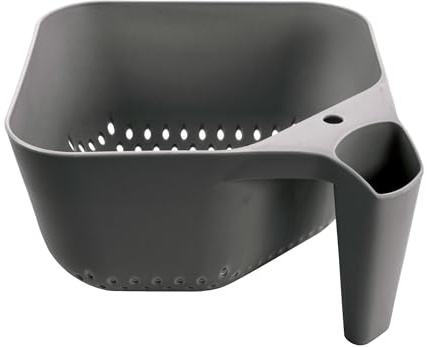 Tovolo Elements Square Colander with Handle Strainer Basket for Pasta Fruit Berries Veggies, Easy to Clean BPA Free Heat Resistant Plastic Colander with Spout 3 Quart Kitchen Strainer, Charcoal Gray