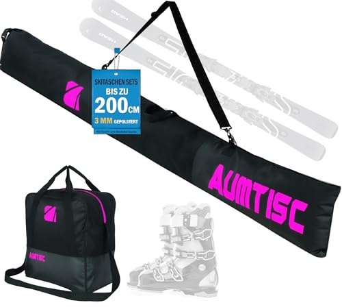 AUMTISC Bolsa De Esquí Y Barco Combinada Y Acolchada para 1 Par De Botas Con Longitud Ajustable Hasta 200 Cm