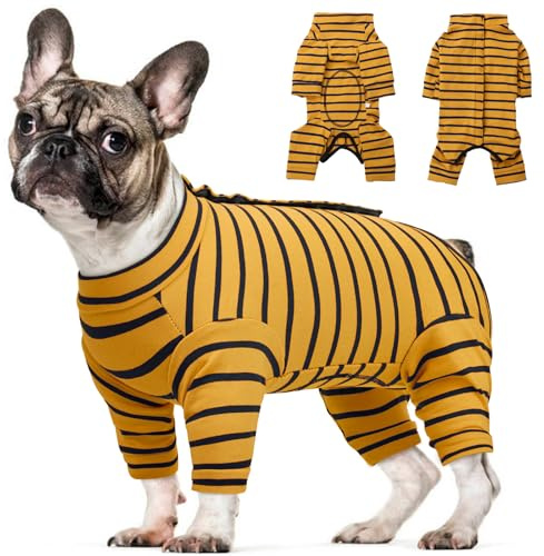 Kuoser Dog Onesie Recovery Suit, Puppy Long Sleeve Bodysuit After Surgery Shirt for Shedding Skin Disease Wound Protection, Pet Pajamas Anti-Licking Cone Alternative for Small Medium Cats Dogs