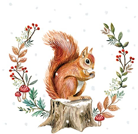 20 Servietten Eichh?rchen sammelt für den Winter | Tiere | Tiermotiv | Herbst | Herbstservietten | Weihnachten | Wald | Tischdeko | Dekoration | basteln | Decoupage | Serviettentechnik 33x33cm