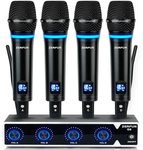 ZERFUN 4 Channel Rechargeable Wireless Microphone System (G8)
