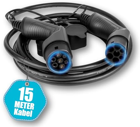Loady Typ 2 Ladekabel 22 kW | 15 Meter Ladekabel | Typ 2 ladekabel 22kw | 3 Phasen 16A | Extra langes 15 Meter Kabel für Auto EV/PHEV - (2 Jahre Garantie) Ladekabel für Elektrofahrzeuge - IP67