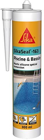 SIKA - Mastic silicone spécial immersion - SikaSeal-163 Piscine & Bassin transparent - Joints de piscines et zones immergées - Résistant au chlore - 300 ml