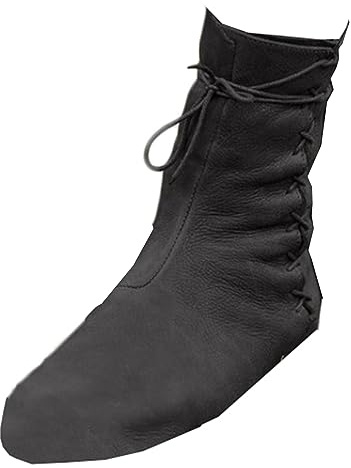 Stivali in Pelle PU - Rinascimento Medievale Cosplay Stivali Lace-Up Moto Stivali Combattimento Vintage Distressed Pu Stivali in Pelle Stivali di Moda,Nero,39