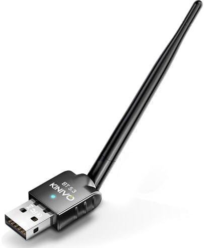 Kinivo USB Bluetooth Adapter for PC (BT 5.3, Long Range Wireless Receiver, USB Dongle for Windows 11/10/8.1) - Compatible with Laptops, Headsets, Speaker, Mouse, Keyboard, Printers