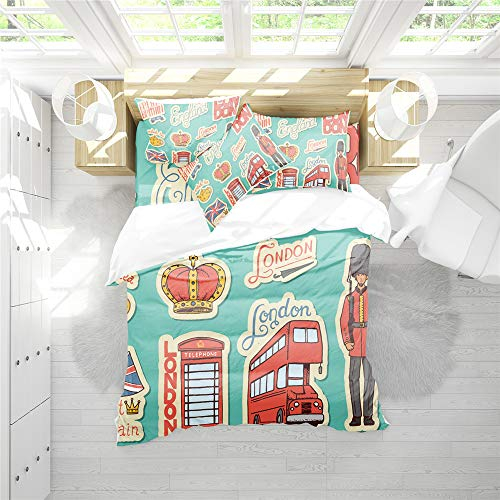 Bettwäsche 7 Teilig Vintage Britische Flagge Bettdecken Set Union Jack Englische Flagge Patriotisch UK,1 Spannbettlaken + 1 Bettdecken + 4 Kissenbezüge + 1 Bettlaken (A,Bettwäsche 7 Teilig-King)