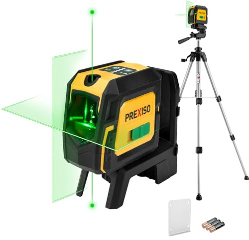 PREXISO Laser Level with Tripod & 2 Plumb Dots - 100 Ft Green Point Laser Level Self Leveling - Plumb Spot Alignment Cross Laser Line Tool for Construction, Ceiling, Floor Tile with Magnetic Base