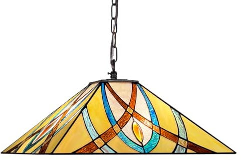 COTOSS Tiffany Pendant Lights Fixtures,16 inch Mission Stained Glass Hanging Lamp,2 Lights Large Antique Style Ceiling Pendant Lighting for Kitchen Island Dining Room Bedroom