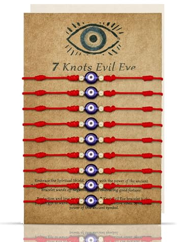 Braccialetti Malocchio, 9 Pezzi Braccialetto Cabala in Cordoncino di FiloRosso con 7 Nodi, Intrecciato Portafortuna Filo Rosso del Destino Bracciale Regali, per Ragazzi Ragazze Protezione