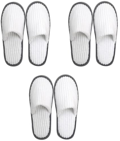 FNSIGHD 3 Pairs White Hotel Slippers, Soft Coral Velvet Travel Slippers, Thick 9mm Soles Disposable Slipper, Non Slip Washable Reusable Towelling Slipper, for Party, Swimming Pools, Travel
