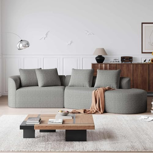 YEHTOKHOME Canapé Moderne avec 4 Coussins,canapé d'angle rembourré 4 Places,Aucun Assemblage requis,pour Salon,Chambre à Coucher et Bureau,Chenille (A, Gris Clair)
