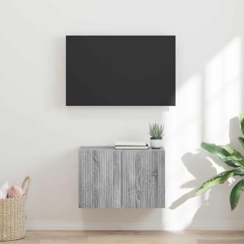 Boltkex TV-väggskåp, grå Sonoma 59,5 x 31 x 40 cm, trämaterial, mediemöbler med svängdörrar 90 grader 2 dörrar för vardagsrum, hemmabio, förvaringsutrymme