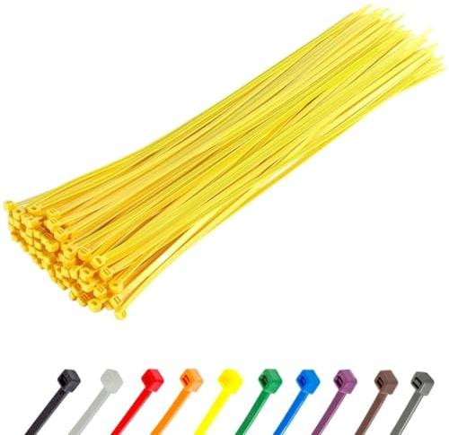 Gocableties Heavy Duty Long Yellow Cable Ties, 370mm x 4.8mm, Pack of 100, Premium Nylon Zip Ties, Plastic Tie Wraps, Secure Self-Locking Mechanism, for Home, Garden, Office and DIY