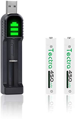 Tectra 2X AAAA Batteries, Ni-MH AAAA Rechargeable Battery + LED USB Charger for Surface Pen, Active Stylus, LED Candle, Flashlight, Portable CD, MP3 Players, Digital Camera and More