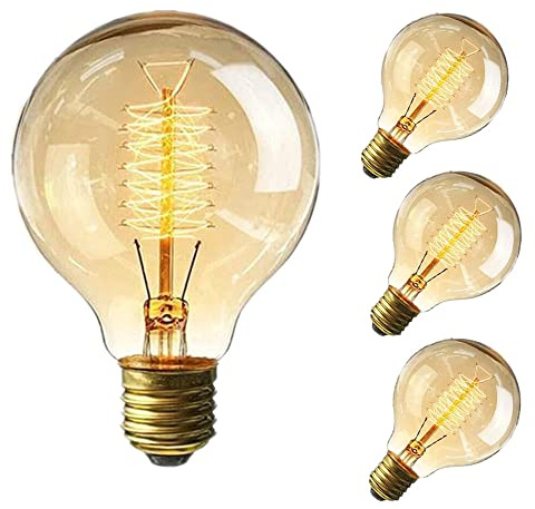 Woowtt Vintage Edison Light Bulbs, Dimmable Screw Edison Bulbs Old Fashioned Style Globe Bulbs Retro Spiral Filament Lamp Warm Light 25W (4Pack)