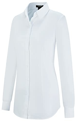 Tapata, Camisas con Botones para Mujer, Blusas clásicas de Manga Larga, Blusas elásticas para el Trabajo, Negocios, Informales, Elegantes, Blanco, X-Large