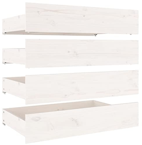 vidaXL 4x Tiroirs de Lit Accessoire de Chambre à Coucher Tiroirs de Rangement Unité de Rangement de Lit Intérieur Blanc Bois de Pin Massif