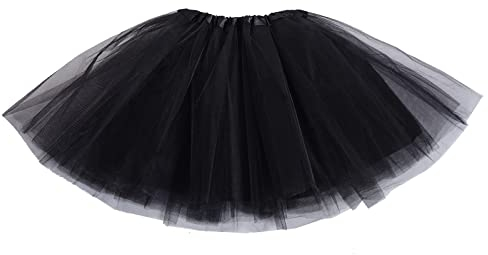 Damen Tütü Rock - Mini Skater Tutu für Erwachsene, Ballett Tüll Rock für Party Kostüme und Tanzen, Schwarz