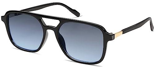 SOJOS Retro Aviator Sunglasses for Women Men,Trendy Rectangle Womens Mens Shades Sun Glasses SJ2202 Black Blue Lens