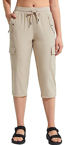 MOCOLY Pantalones Trekking Capri Cargo Mujer Pantalones Senderismo Impermeables Secado Rápido 3/4 Pantalon Deportivos Transpirables Cómodos de Protección Solar de Verano con Cintura Elástica