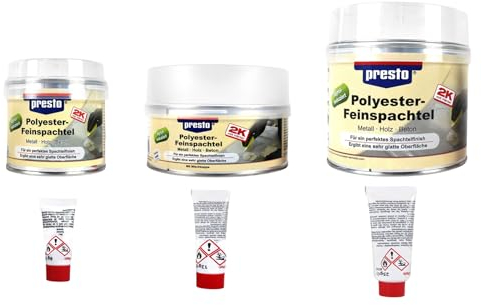 2K Polyester Feinspachtel, 2-Komponenten Spachtel, Füller 250g - 1000g, ergibt sehr glatte Oberflächen, für Metall, Holz, Beton, KFZ, Hobby, DIY, Menge/Gewicht:500g