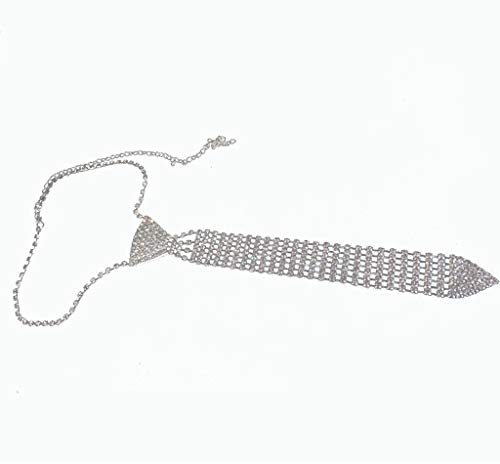 XINGLIDA Sparkly Collier long cravate en cristal argenté avec chaîne extensible réglable pour femme Mariage Fête Collier cravate