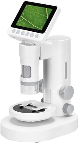 Bisofice Microscopio Digital Niño 1000X 2 en 1 Microscopio de bolsillo desmontable para exterior con 6 LED ajustables, pantalla plegable de 3,5 pulgadas
