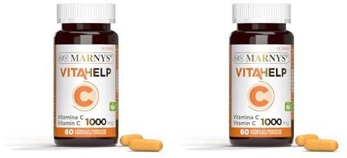 Vitamina C 1000 mg 60 Cápsulas - Para el sistema inmunológico - protección antioxidante - Reduce la Fatiga y Cansancio - Apto para veganos y vegetarianos - Para dos meses (Paquete de 2)