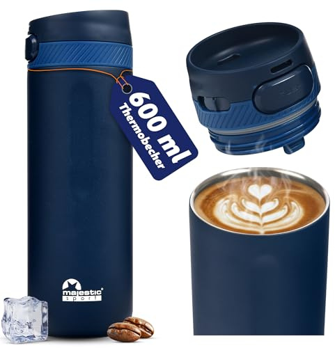 Majestic Sport Nord Thermobecher 600 ml, Kaffeebecher to go 100% Auslaufsicher, Hält mind. 6 h warm, BPA-Frei - Schlanker Edelstahl coffee to go becher, Dunkelblau.