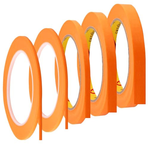 Malerkrepp Selbstklebendes Fineline Tape, 5 Rollen Masking Tape 3/5/10/12 mm x 50 m Klebeband Malerband Abklebeband Lackieren für Autolack Malerarbeiten Dekorieren
