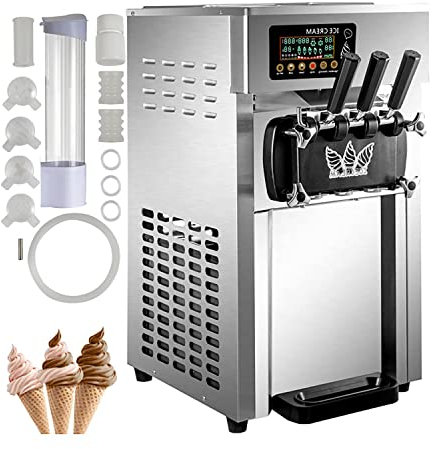 WOTZOV Macchina per Gelato Commerciale, Macchina per Gelato Commerciale con Due tramogge da 3 Litri, Macchina per Gelato Soft da banco da 1200 W, 3 Gusti, Macchina per Gelato Soft per RIS