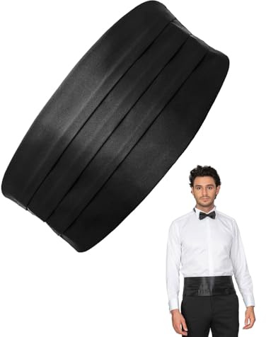 TPZORJX 1 pcs Satin Kummerbund Herren Schwarz Kummerbund Männer für Smoking Frack Anzug Hemd, Verstellbar Band - Schwarz